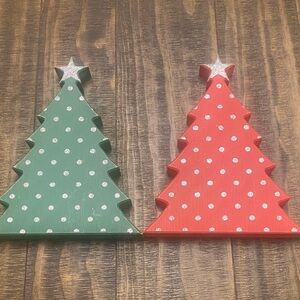 Festive Green and Red Polka Dot Wooden Christmas Trees